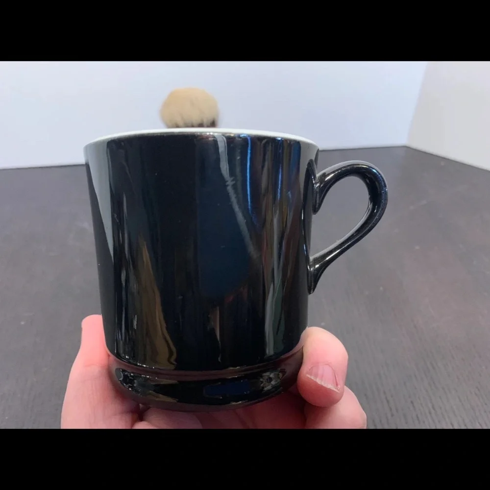 Hall China Black Glossy Ceramic Shaving Mug with Shaving Brush or Coffee Mug